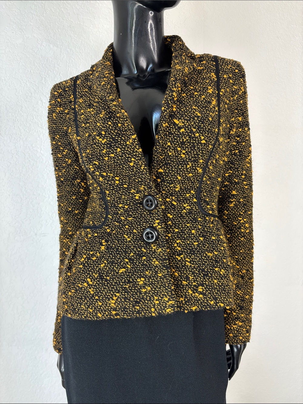 Nanette Lepore Black and Yellow Bouclé Tweed Blazer